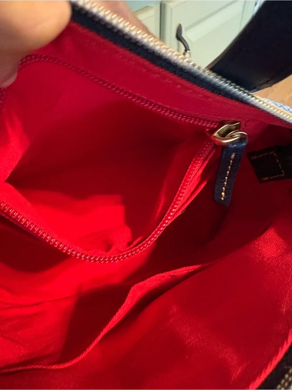 Dooney & Bourke Blue Chevron Satchel with Gold Chain Strap